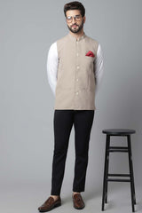 Buy Men's Cream Cotton Solid Waistcoat Online - KARMAPLACE
