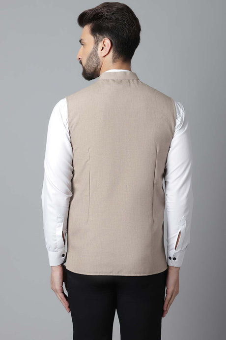 Buy Men's Cream Cotton Solid Waistcoat Online - KARMAPLACE