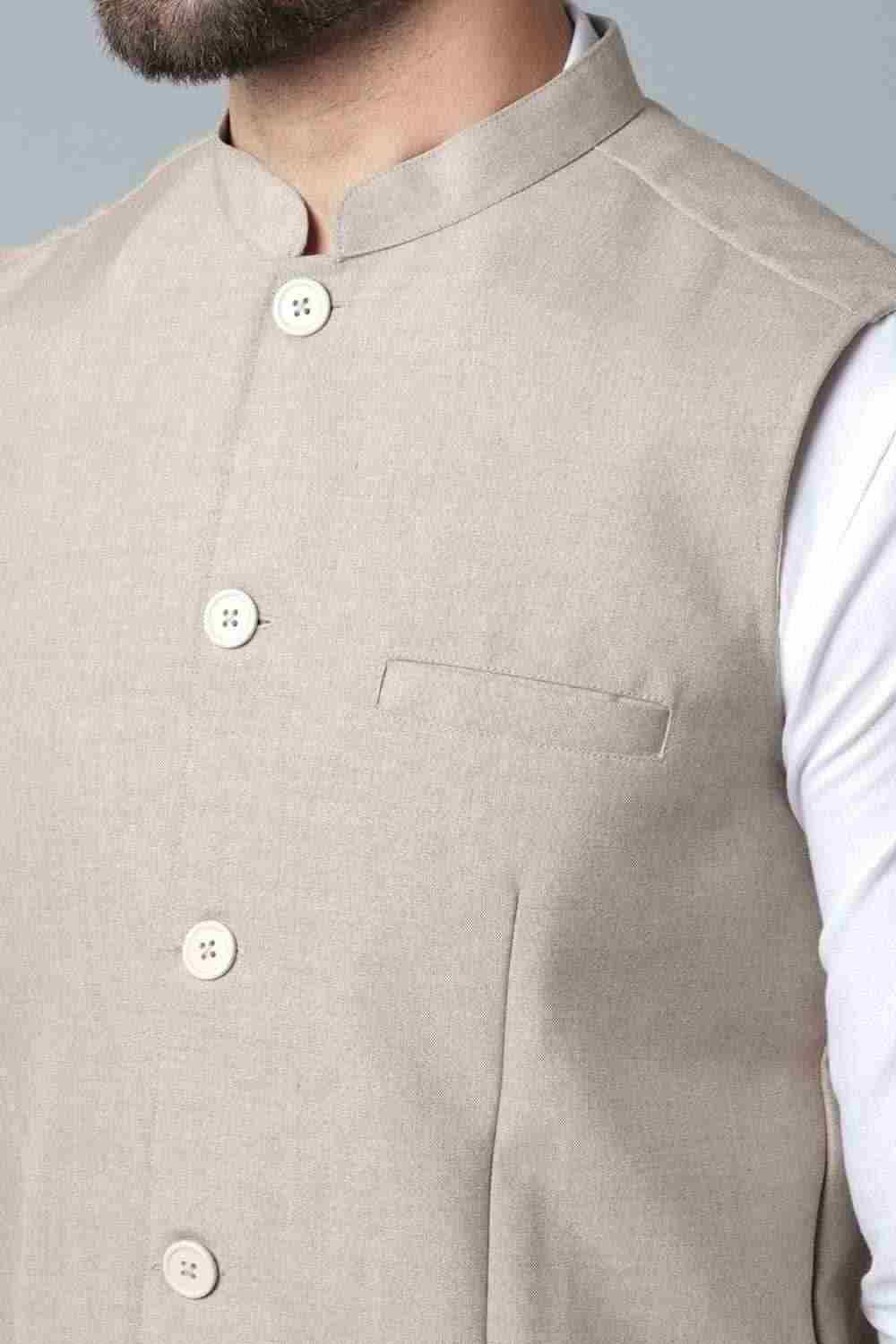 Buy Men's Cream Cotton Solid Waistcoat Online - KARMAPLACE