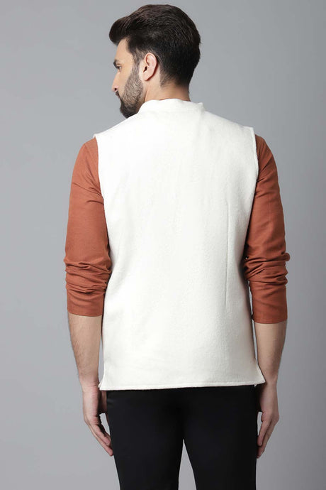 Buy Men's White Wool Solid Waistcoat Online - KARMAPLACE