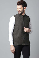 Buy Men's Brown Wool Textured Waistcoat Online - KARMAPLACE