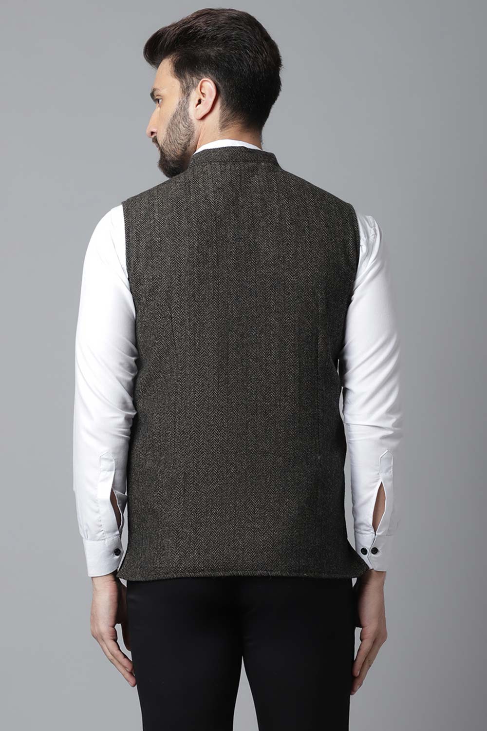 Buy Men's Brown Wool Textured Waistcoat Online - KARMAPLACE