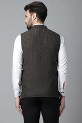 Buy Men's Brown Wool Textured Waistcoat Online - KARMAPLACE