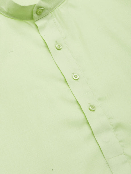 Men's Lime Cotton Solid Kurta Set