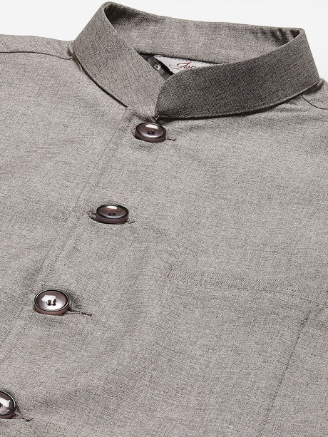 Men's Grey Cotton Blend Solid Nehru Jacket