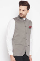 Buy Men's Polyester Solid Nehru Jacket in Grey