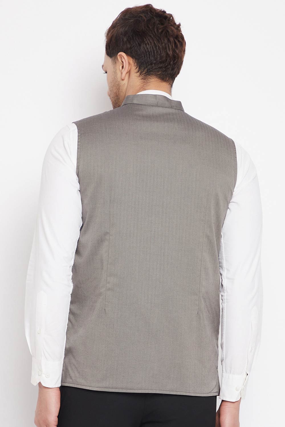 Buy Men's Polyester Solid Nehru Jacket in Grey