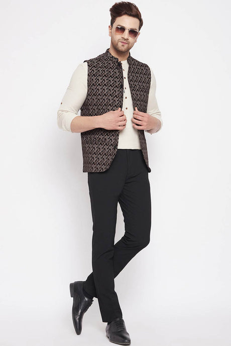 Buy Men's Merino Stripes Nehru Jacket in Black