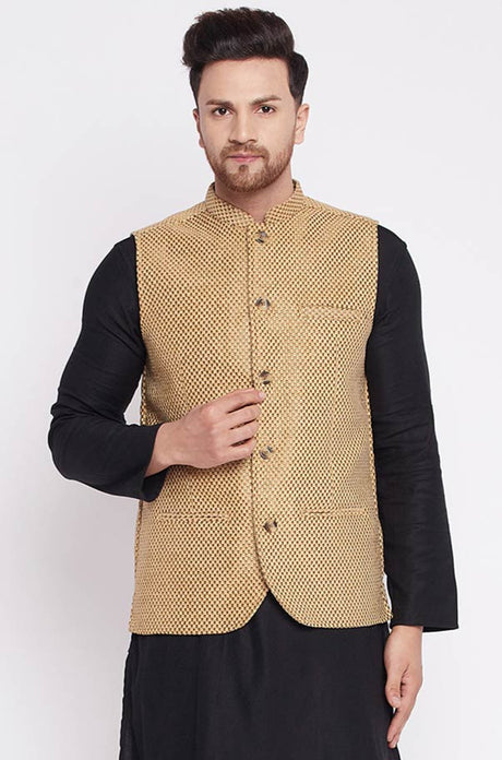 Buy  Chenille Woven Nehru jacket in Cream