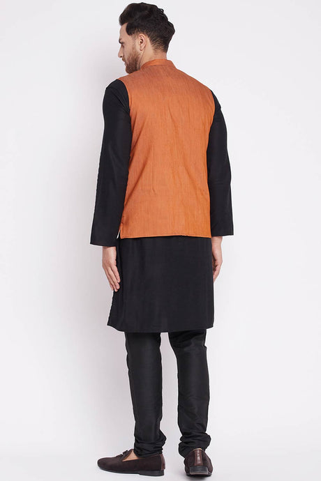 Buy  Cotton Woven Nehru jacket in Orange