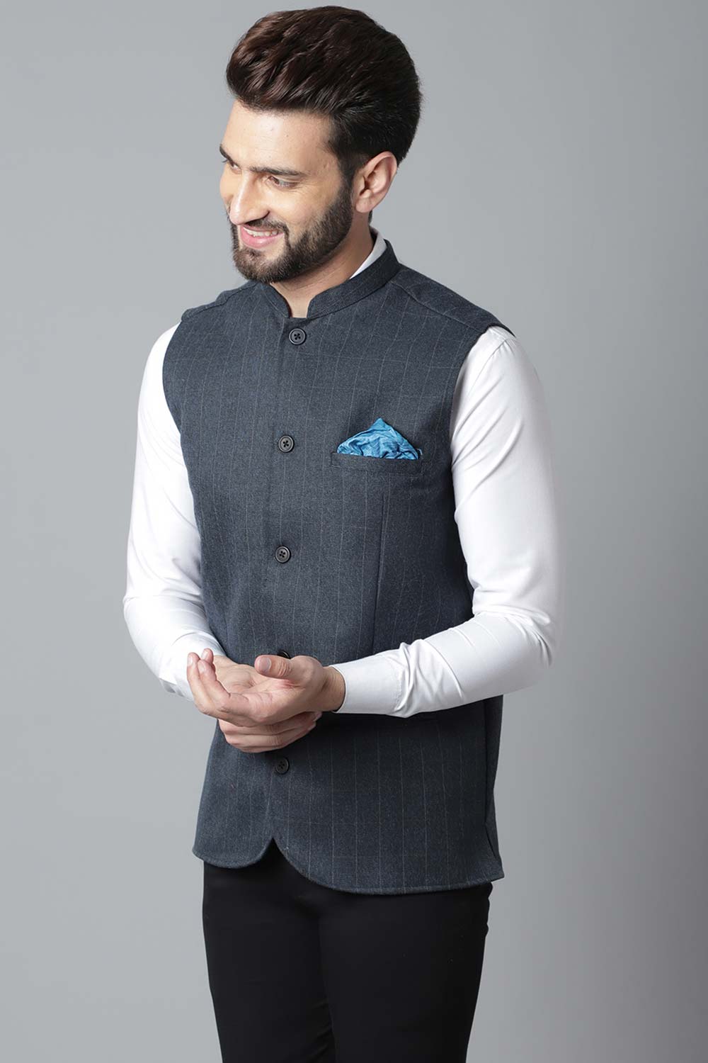 Buy Men's Beige Cotton Solid Waistcoat Online - KARMAPLACE