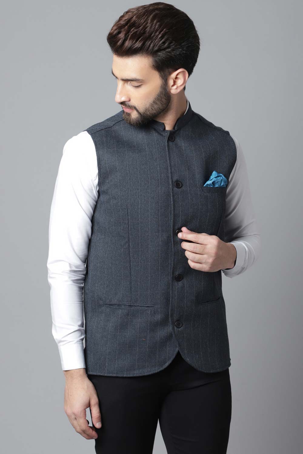 Buy Men's Beige Cotton Solid Waistcoat Online - KARMAPLACE