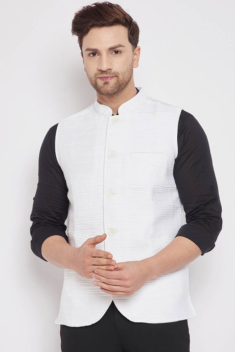 Buy Men's Cotton Solid Nehru Jacket in White