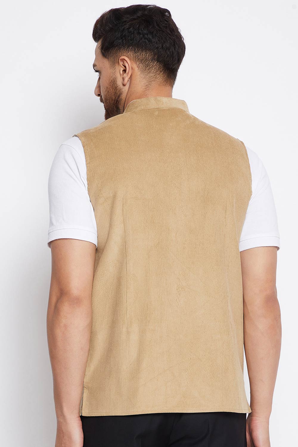 Buy Men's Merino Solid Nehru Jacket in Beige - Front