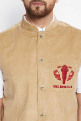 Buy Men's Merino Solid Nehru Jacket in Beige - Side