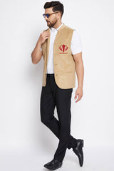 Buy Men's Merino Solid Nehru Jacket in Beige - Zoom in