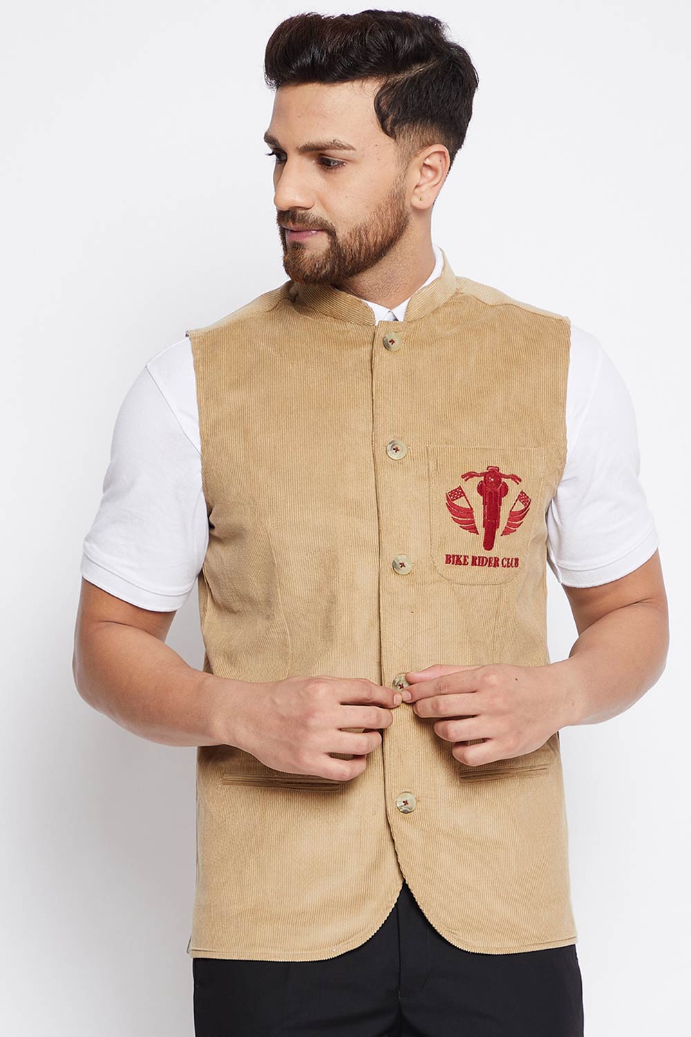 Buy Men's Merino Solid Nehru Jacket in Beige