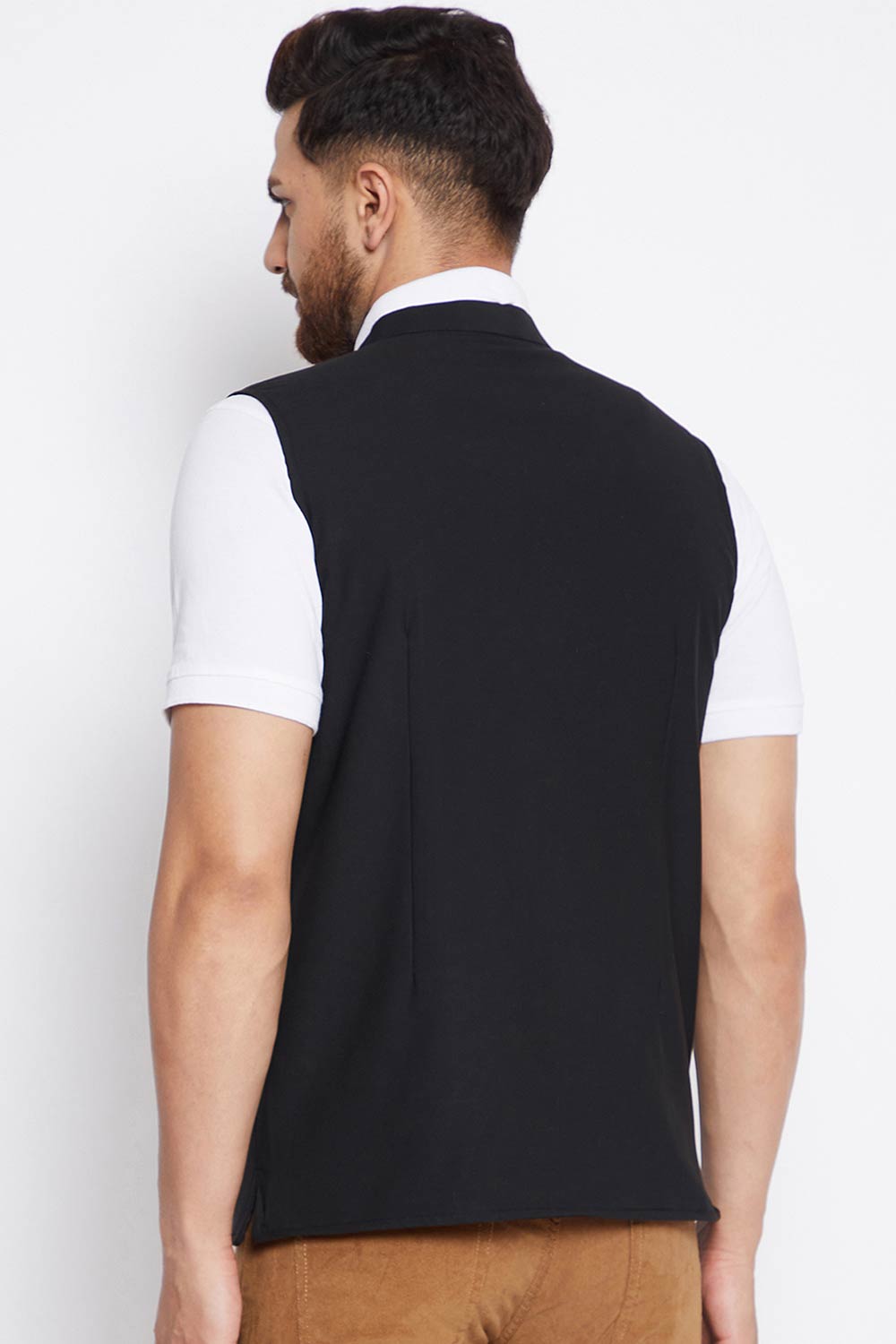 Buy Men's Merino Solid Nehru Jacket in Black - Front