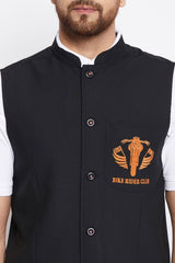 Buy Men's Merino Solid Nehru Jacket in Black - Side