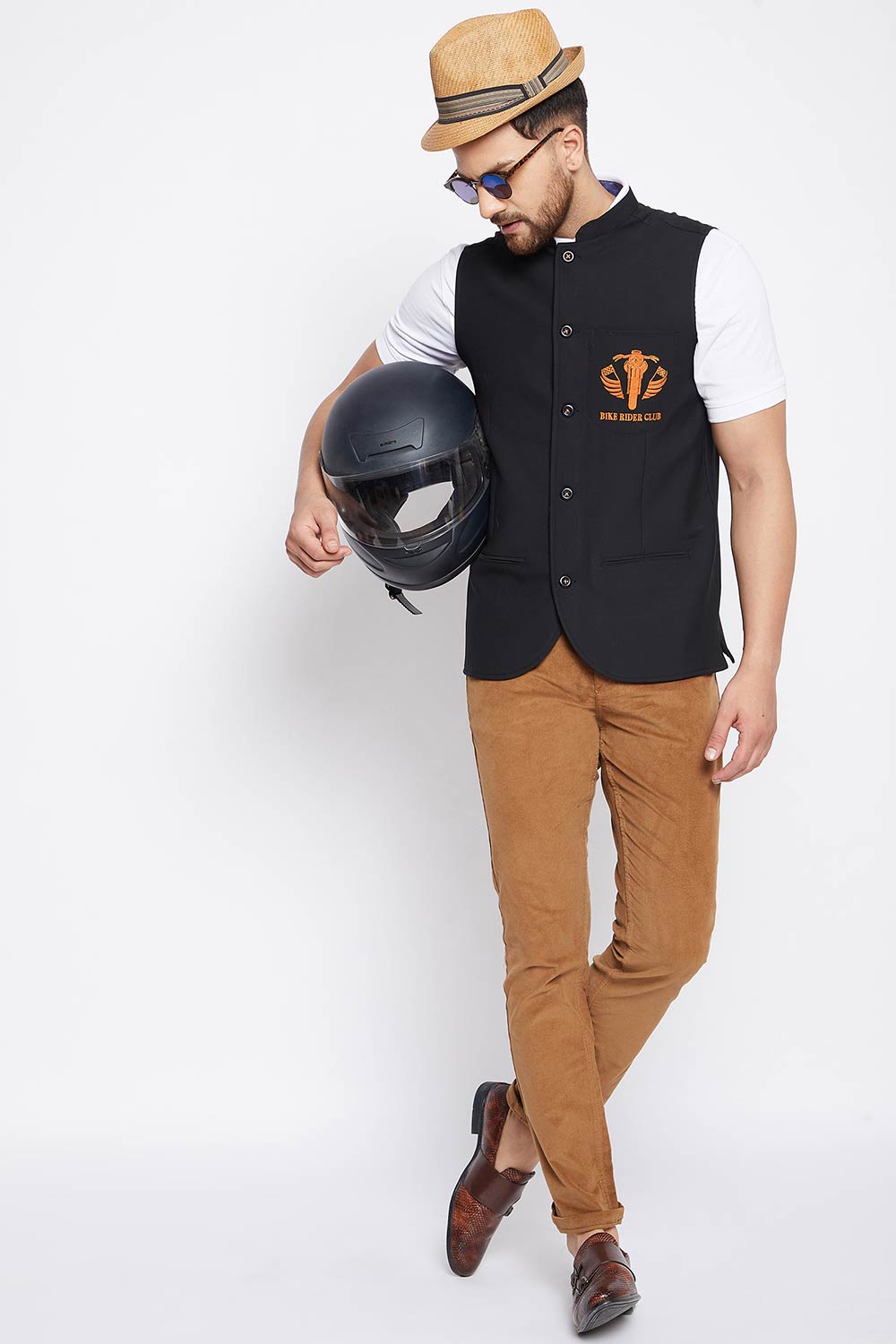 Buy Men's Merino Solid Nehru Jacket in Black - Zoom Out