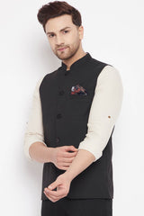 Buy Men's Merino Solid Nehru Jacket in Black