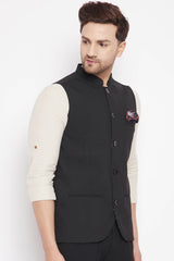 Buy Men's Merino Solid Nehru Jacket in Black