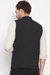 Buy Men's Merino Solid Nehru Jacket in Black