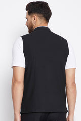 Buy Men's Merino Solid Nehru Jacket in Black - Front