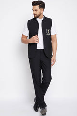 Buy Men's Merino Solid Nehru Jacket in Black - Zoom in