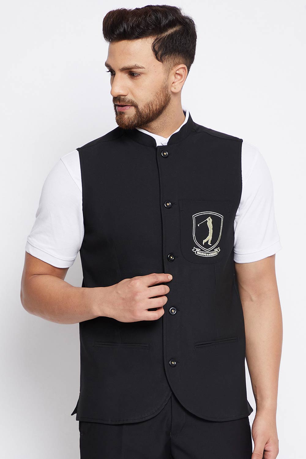 Buy Men's Merino Solid Nehru Jacket in Black