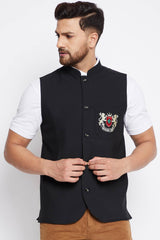 Buy Men's Merino Solid Nehru Jacket in Black