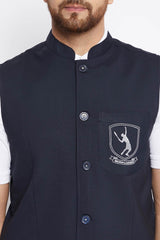 Buy Men's Merino Solid Nehru Jacket in Navy Blue - Zoom Out