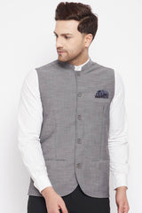 Buy Men's Merino Solid Nehru Jacket in Grey