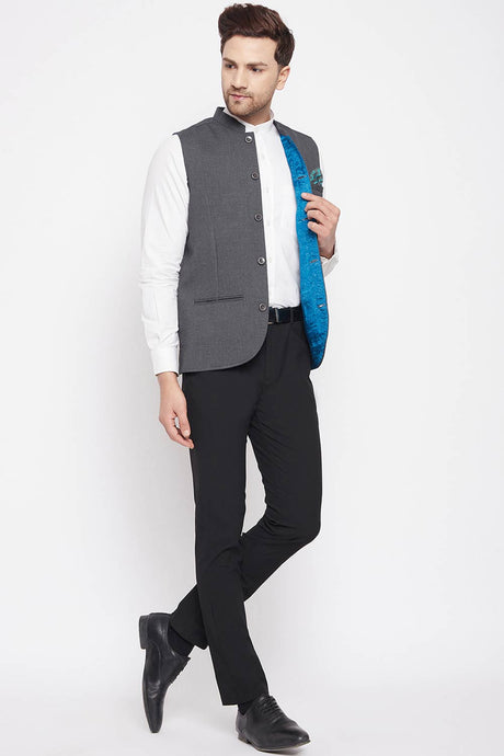 Buy Men's Merino Solid Nehru Jacket in Grey