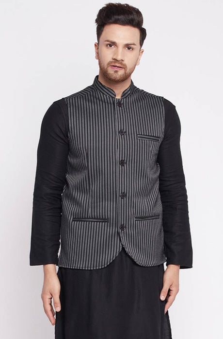 Buy  Merino Woven Nehru jacket in Black