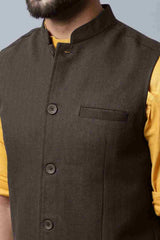Buy Men's Brown Merino Solid Waistcoat Online - KARMAPLACE