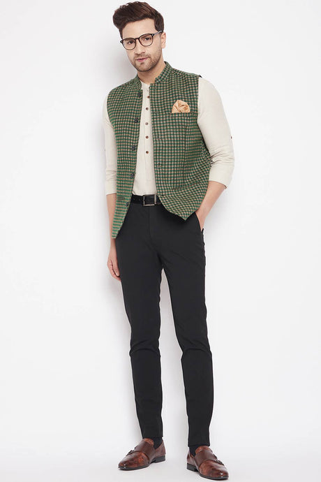 Buy Men's Wool Solid Nehru Jacket in Green