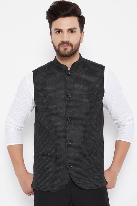 Buy Men's Wool Solid Nehru Jacket in Black