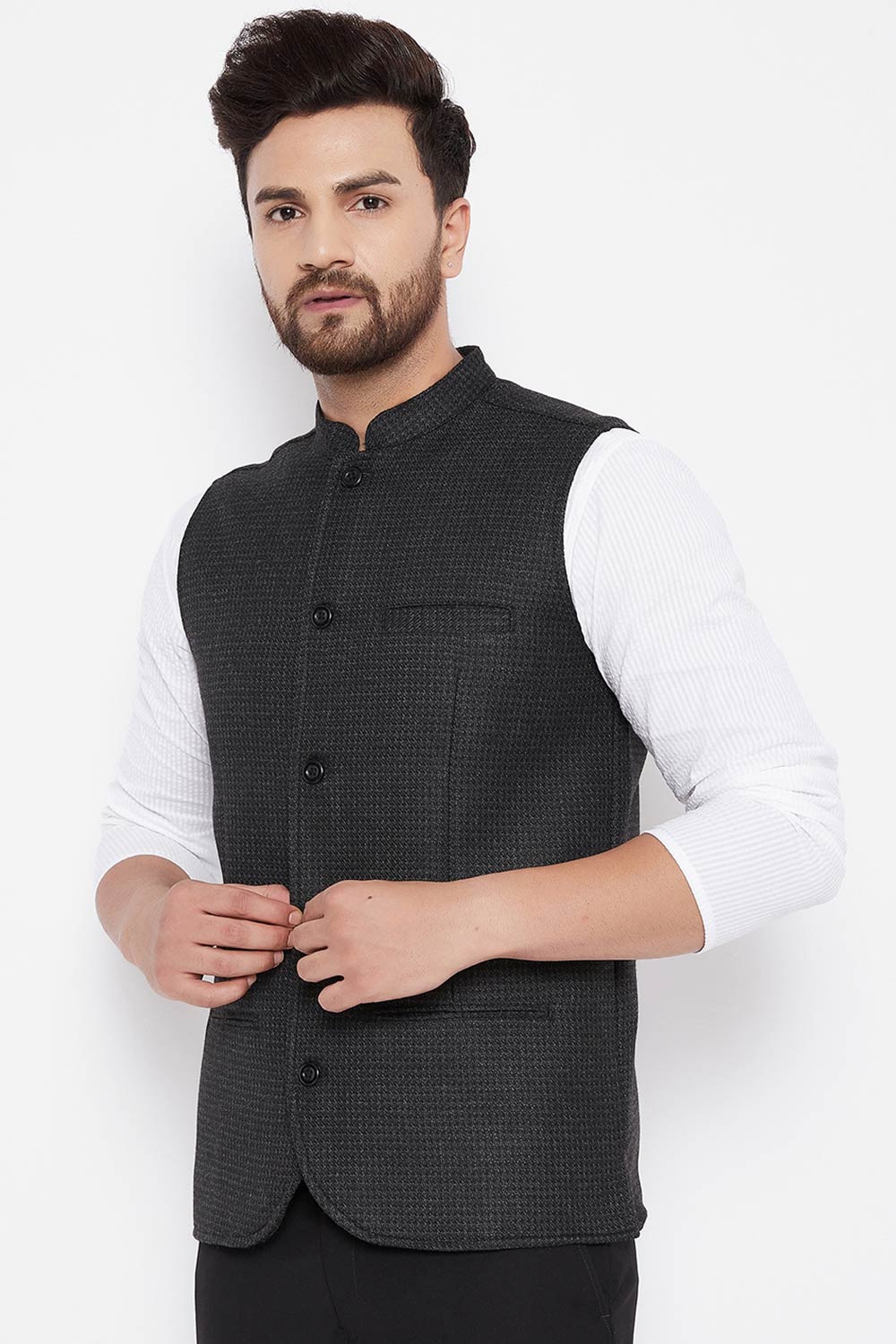 Men s Wool Solid Nehru Jacket In Black