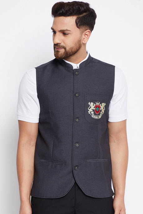 Buy Men's Merino Solid Nehru Jacket in Grey