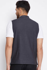 Buy Men's Merino Solid Nehru Jacket in Grey - Zoom in