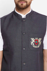 Buy Men's Merino Solid Nehru Jacket in Grey - Zoom Out