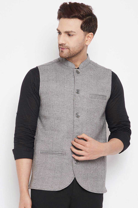 Buy Men's Wool Solid Nehru Jacket in Grey