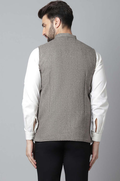 Buy Men's Cream Wool Textured Waistcoat Online - KARMAPLACE