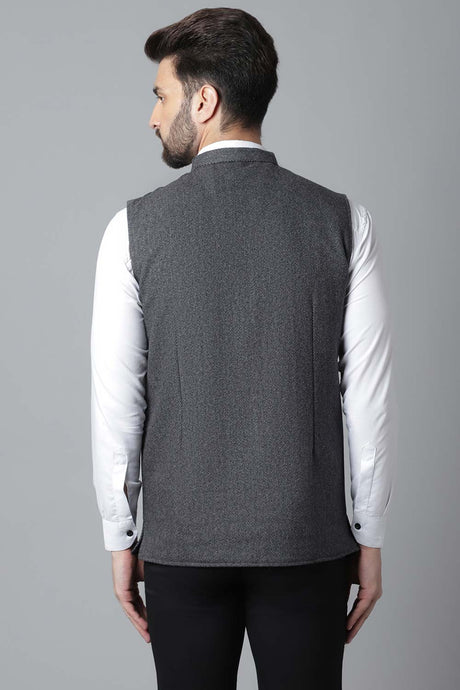 Buy Men's Grey Wool Textured Waistcoat Online - KARMAPLACE