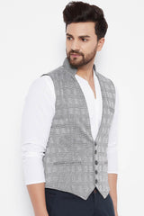 Buy Men's Merino Checks Nehru Jacket in Grey - Side