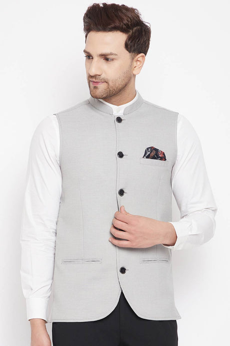 Buy Men's Merino Solid Nehru Jacket in Grey