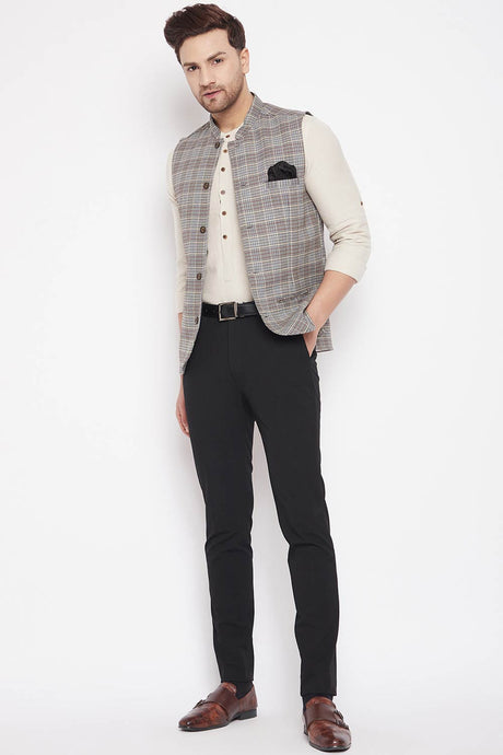 Buy Men's Merino Checks Nehru Jacket in Multi