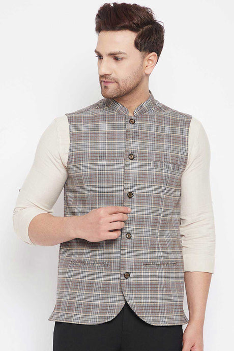 Buy Men's Merino Checks Nehru Jacket in Multi