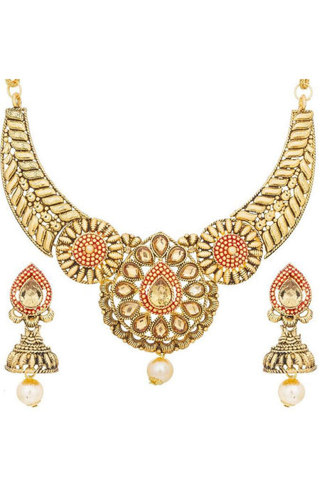 Buy Women's Alloy Necklace in Red and Gold Online